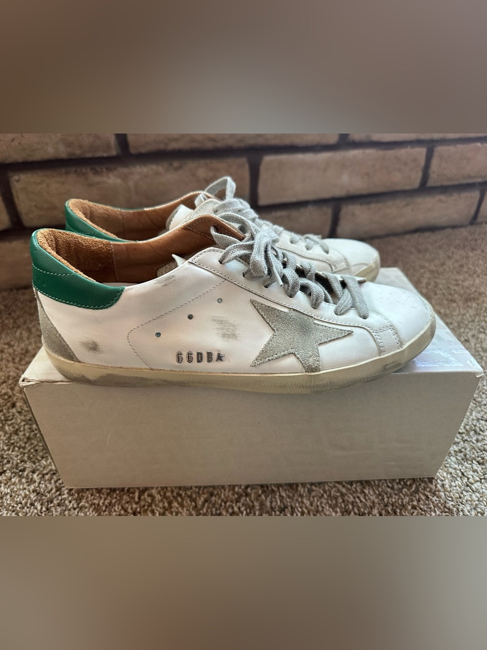 🔥🔥FLASH SALE🔥🔥 Golden Goose White Leather/ Green Heel Tab and Gray Star LIKE NEW